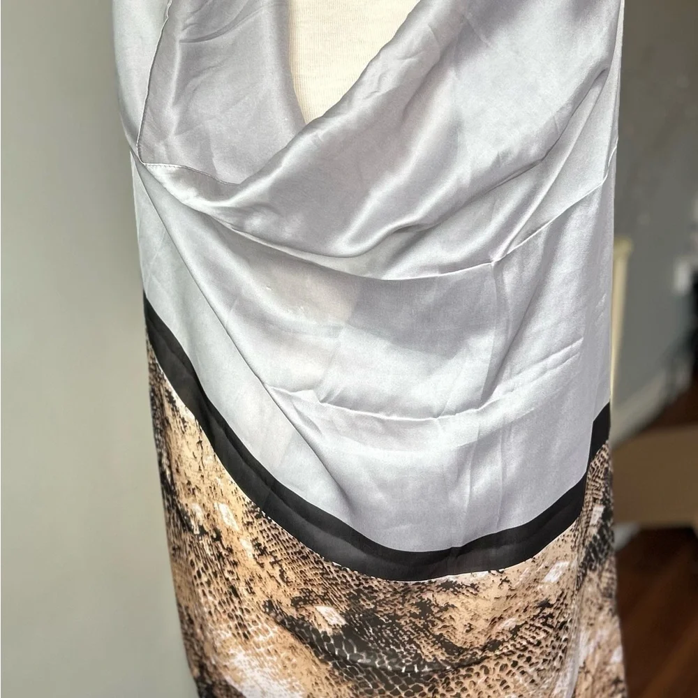NWT Two-Tone Silk Scarf - Neutral Snake Print & Silver Grey - 68” x 33” - Picture 2 of 5